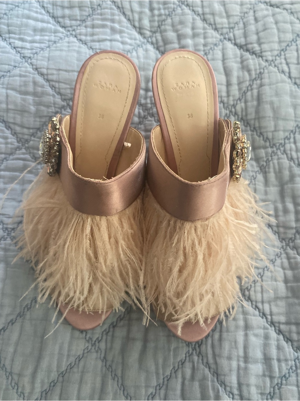 Zara Feather Mules With Rhinestones Size EU 38 - Picture 2 of 12